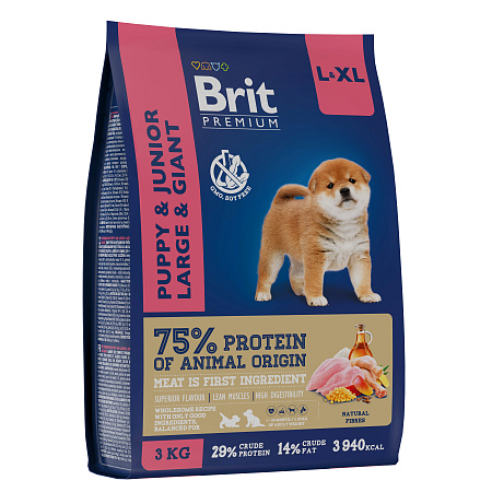 Brit Premium Dog Puppy and Junior Large and Giant для щенков и молодых собак крупных и гигантских пород с курицей