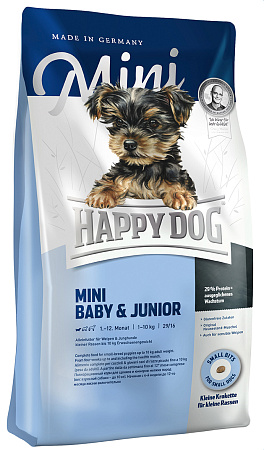 Happy dog mini baby & junior полнорационный сухой корм для щенков мелких пород с 4 недель до 12 месяцев