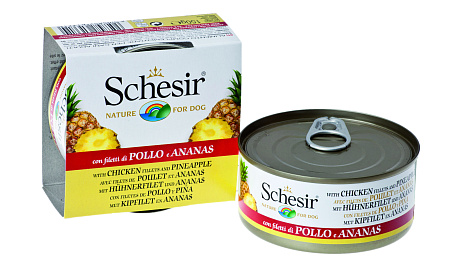 Schesir консервы из цыпленка и ананаса для взрослых собак