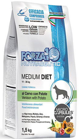 Forza10 diet сухой монобелковый корм с олениной и картофелем для собак средних пород с пищевой аллергией