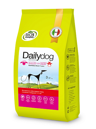 Dailydog adult medium breed сухой корм с ягненком и говядиной для взрослых собак средних пород