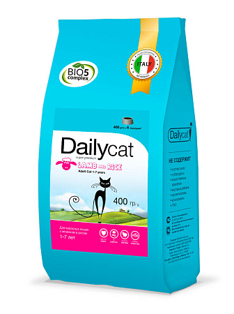 Dailycat adult сухой корм с ягненком и рисом для взрослых кошек