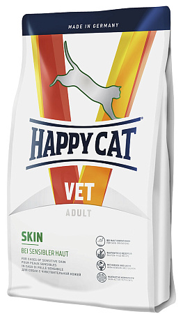 Happy cat veterinary skin сухой диетический корм при раздражениях на коже и чрезмерной линьке вследствие дерматозов различной этиологии для взрослых кошек