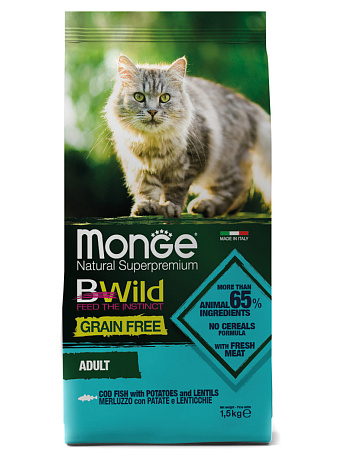Monge cat bwild grain free сухой беззерновой корм из трески для взрослых кошек