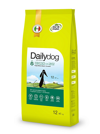 Dailydog puppy medium breed сухой корм с курицей и рисом для щенков средних пород