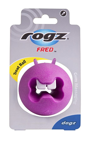 Rogz мяч пупырчатый с &quot;зубами&quot; для массажа десен с отверстием для лакомств fred, 64 мм, розовый
