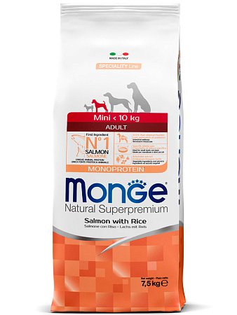 Monge dog speciality line monoprotein сухой корм из лосося с рисом для взрослых собак