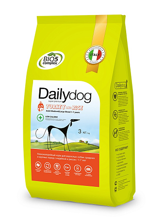 Dailydog adult medium large breed сухой корм с индейкой и рисом для собак средних и крупных пород