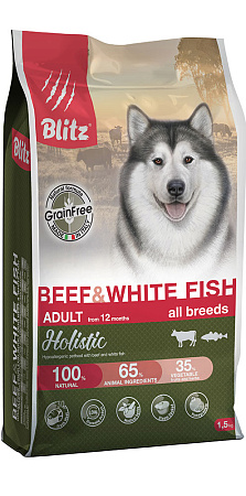 Blitz holistic говядина и белая рыба — беззерновой сухой корм для взрослых собак всех пород