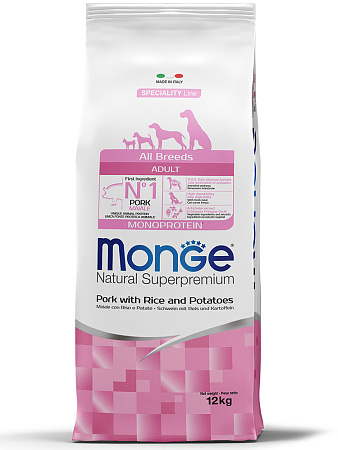 Monge dog speciality line monoprotein сухой корм монопротеиновый из свинины с рисом и картофелем для взрослых собак всех пород