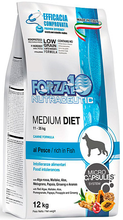 Forza10 diet сухой монобелковый корм с рыбой для собак средних пород с пищевой аллергией