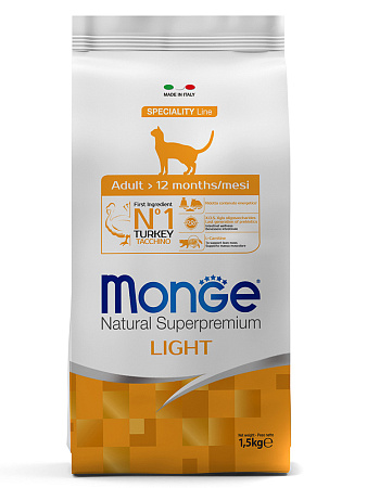 Monge cat speciality line light cухой низкокалорийный корм из индейки для кошек