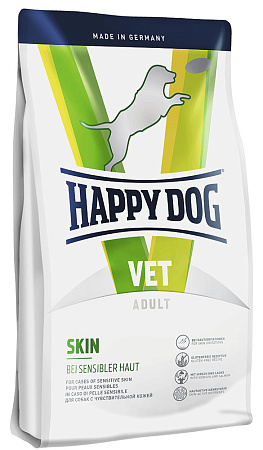 Happy dog vet skin диетический полнорационный сухой корм для взрослых собак при раздражениях на коже и чрезмерной линьке