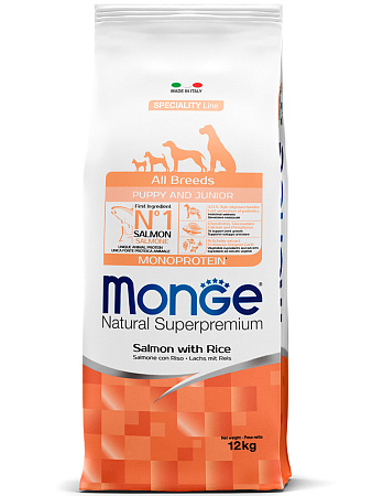 Monge dog speciality line monoprotein puppy&junior сухой корм монопротеиновый из лосося с рисом для щенков всех пород