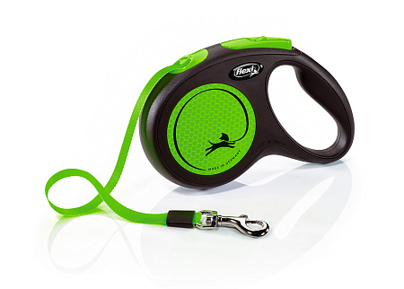 Flexi new neon рулетка-ремень светоотражающая для собак, зеленая