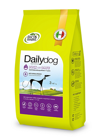 Dailydog adult medium сухой корм с уткой и овсом для взрослых собак средних и крупных пород