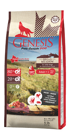 Genesis pure canada broad meadow soft полувлажный корм для взрослых собак с говядиной, мясом косули и дикого кабана